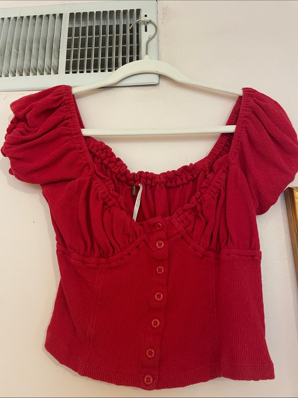 Free People red Smocked Cropped short sleeve top size small